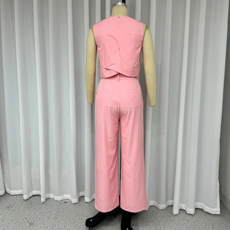 Solid Color Sleeveless Vest Temperament Straight-leg Trousers Suit