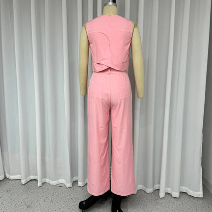 Solid Color Sleeveless Vest Temperament Straight-leg Trousers Suit