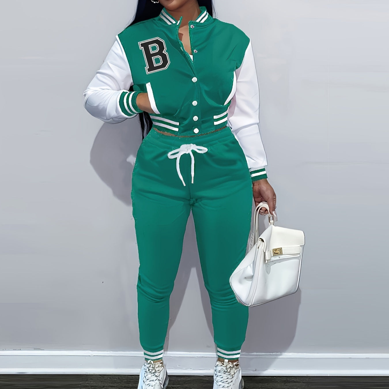 Letter Color Matching Jacket Single-breasted Letter Printed Baseball Uniform Sports Suit