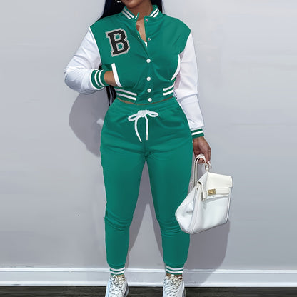 Letter Color Matching Jacket Single-breasted Letter Printed Baseball Uniform Sports Suit