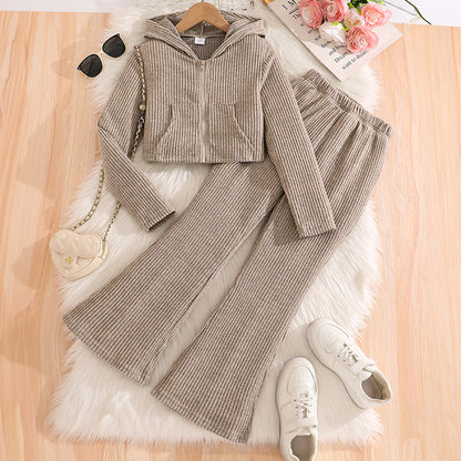 Autumn And Winter New Knit Ribbed Long-sleeve Hooded Zip-up Sweater