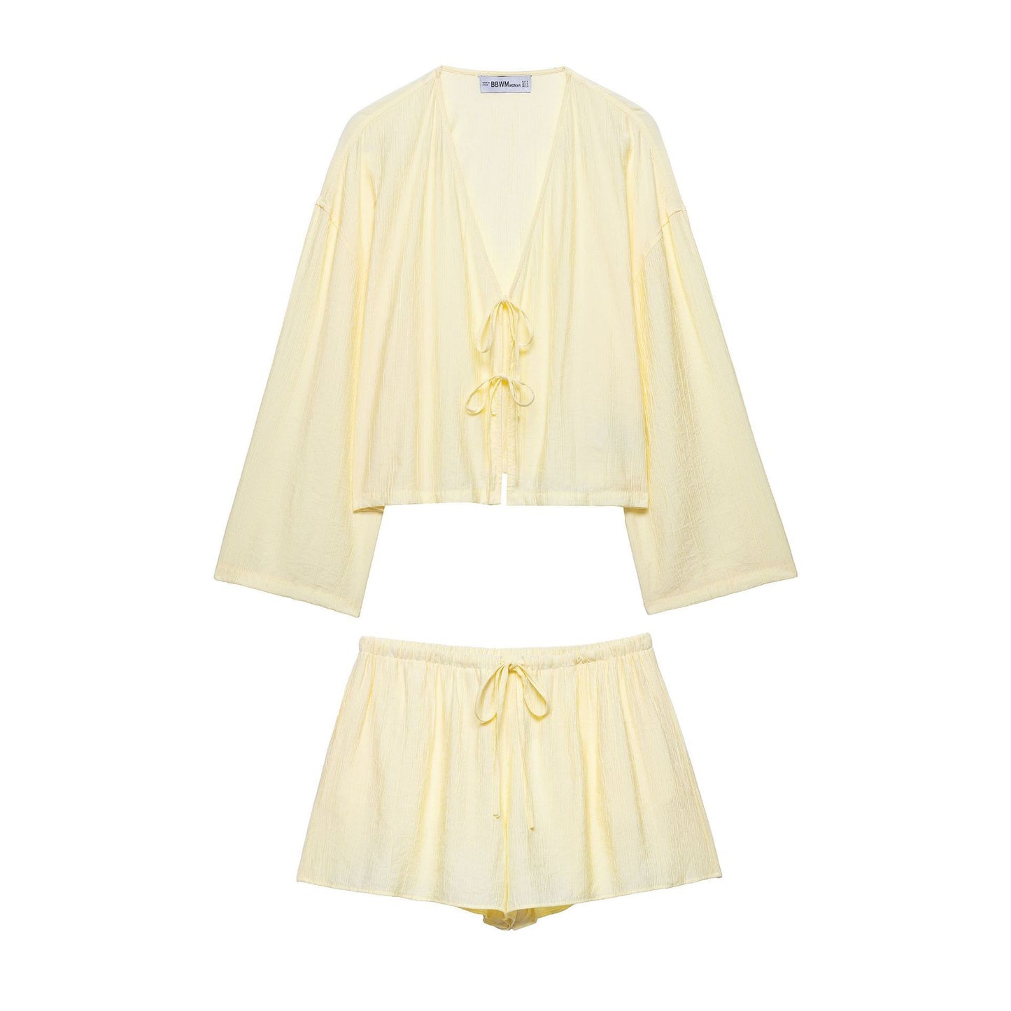 Wrinkle Effect Kimono Coat Shorts Suit