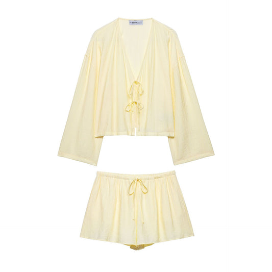 Wrinkle Effect Kimono Coat Shorts Suit