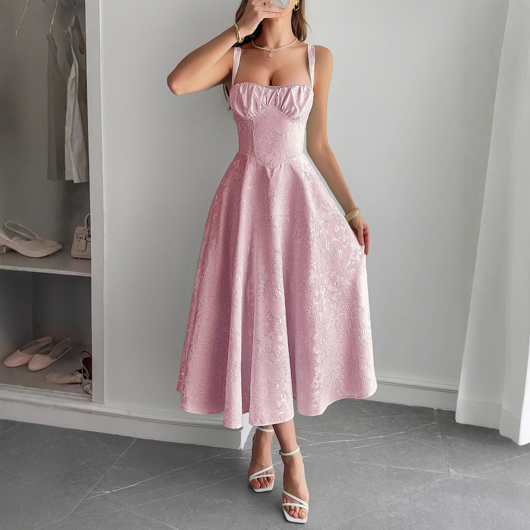 Elegant Graceful Strap Jacquard Maxi Dress Women's Clothing