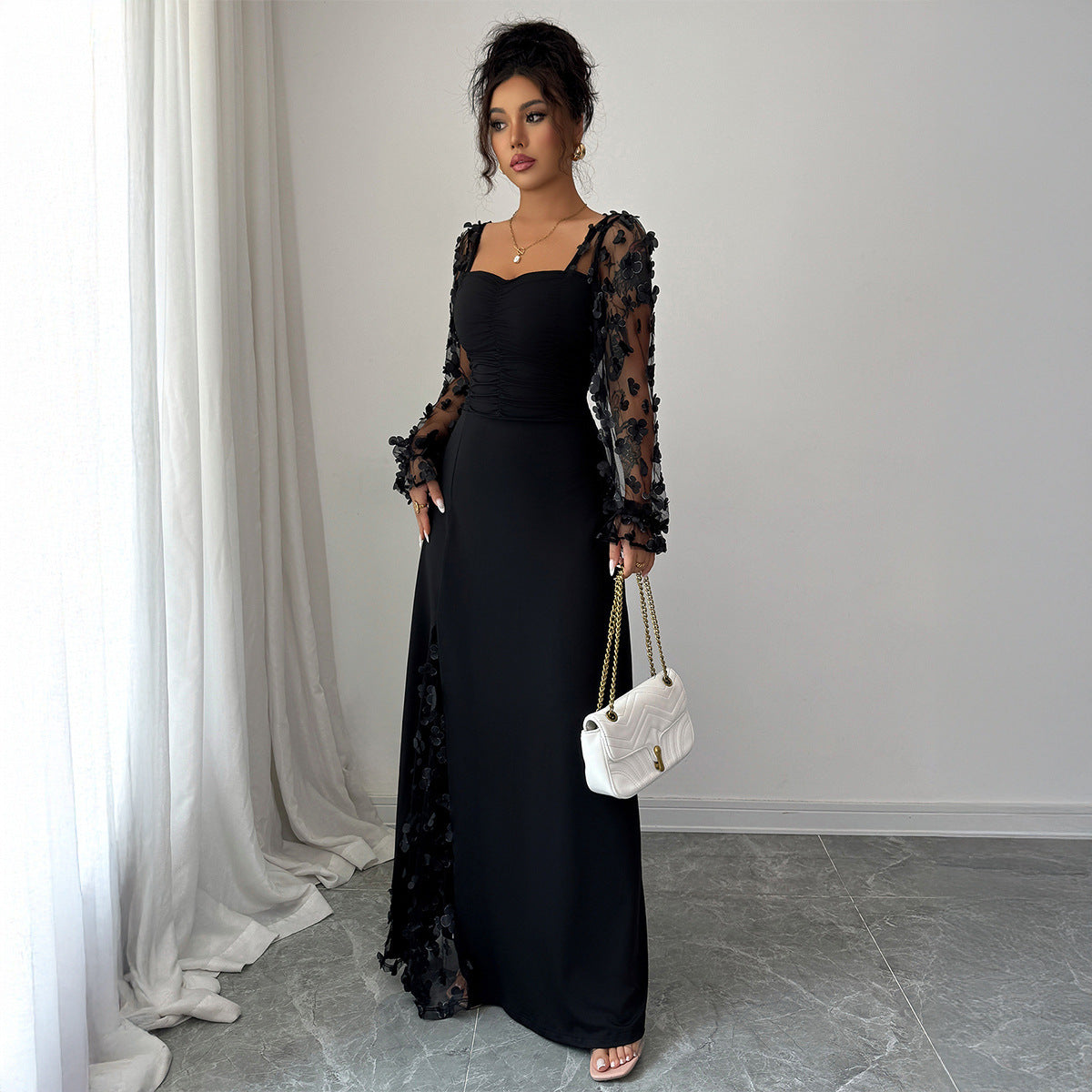 Long Sleeve Dress Dress Elegant Graceful Dress Polyester Dress