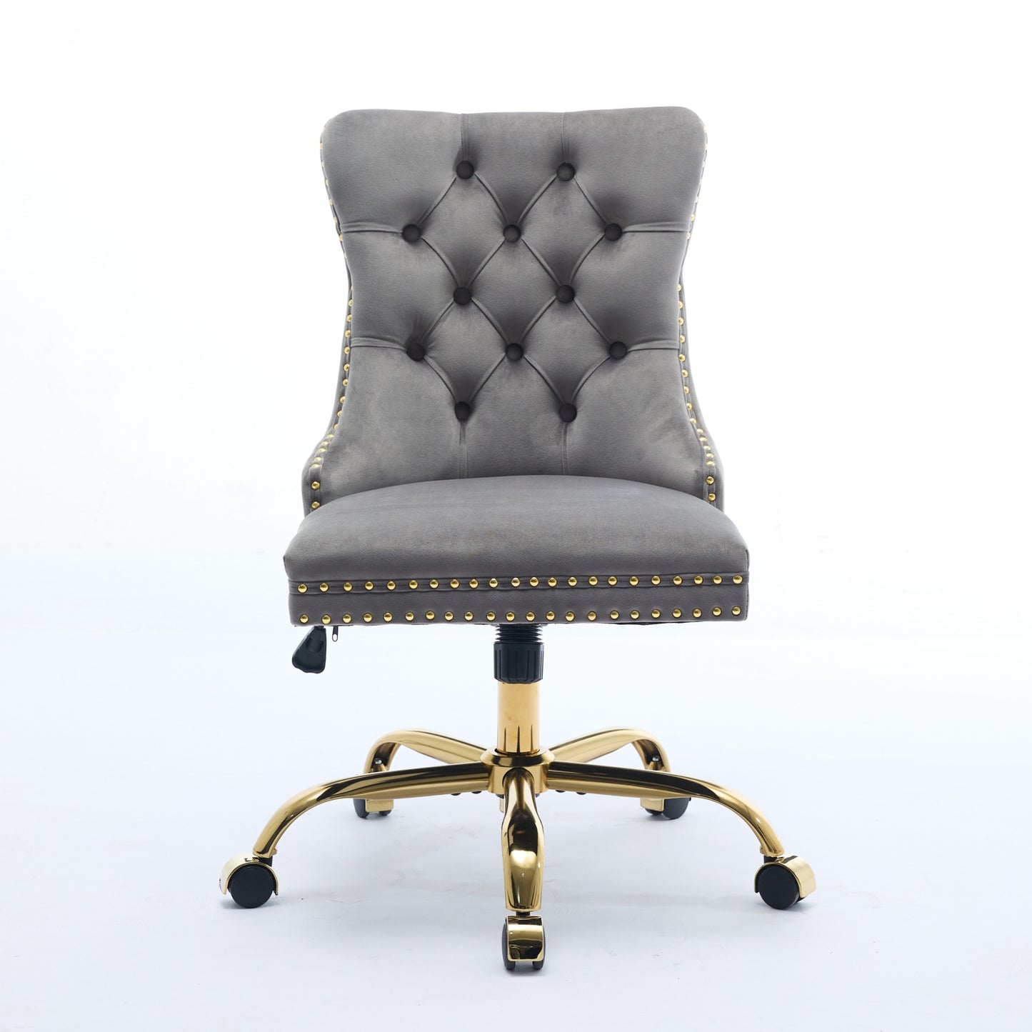 A&A Furniture Office Chair,Modern Velvet Upholstered Tufted Button Home Office Chair With Golden Metal Base,Adjustable Desk Chair Swivel Office Chair Gray