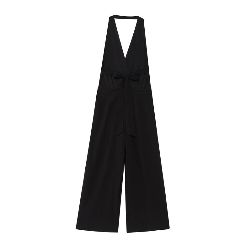 Crepe Hanging Collar Sexy Backless Slim Fit Backless Jumpsuit