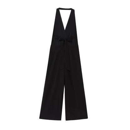 Crepe Hanging Collar Sexy Backless Slim Fit Backless Jumpsuit