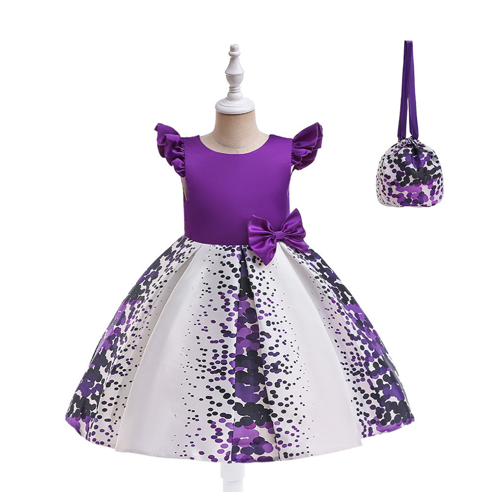 Girls' Fashion Casual Flounced Sleeve Polka Dot Printed Dress