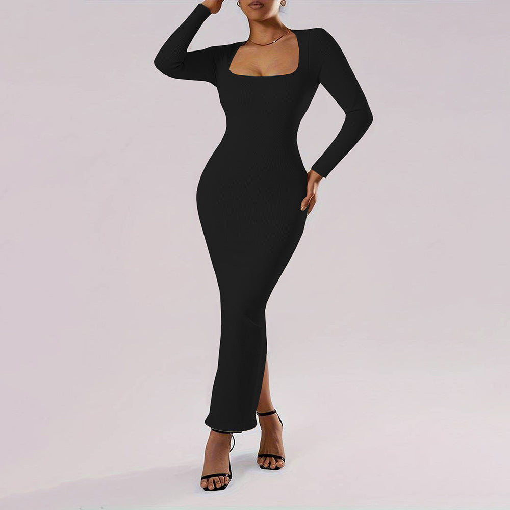 Adult Lady Like Woman Style Square Collar Dress Autumn And Winter Sheath Dress