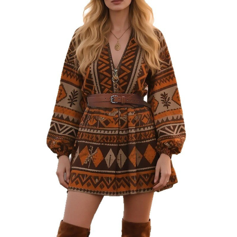 Loose Casual Bohemian Print Long Sleeve Dress