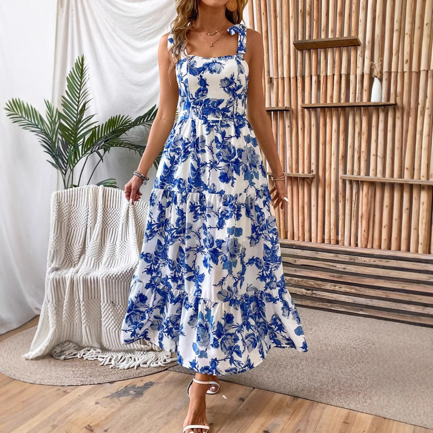 Sexy Sleeveless Lace Printing Fashion Midi Dress