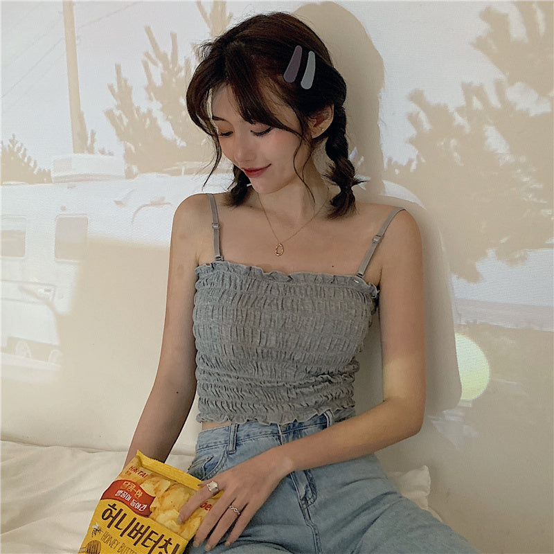 All-match Pleated Short Vest Women's Outer Wear And Inner Wear