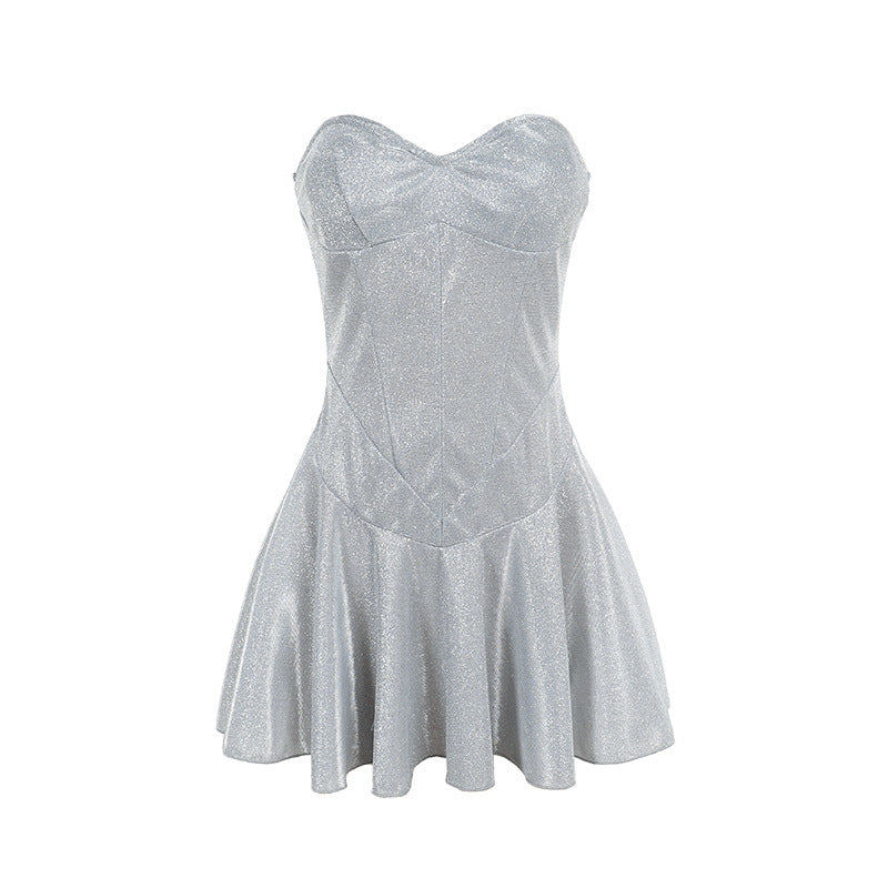 European And American Style Sexy Hot Girl Slim Tube Top Shiny Dress