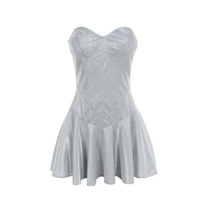 European And American Style Sexy Hot Girl Slim Tube Top Shiny Dress