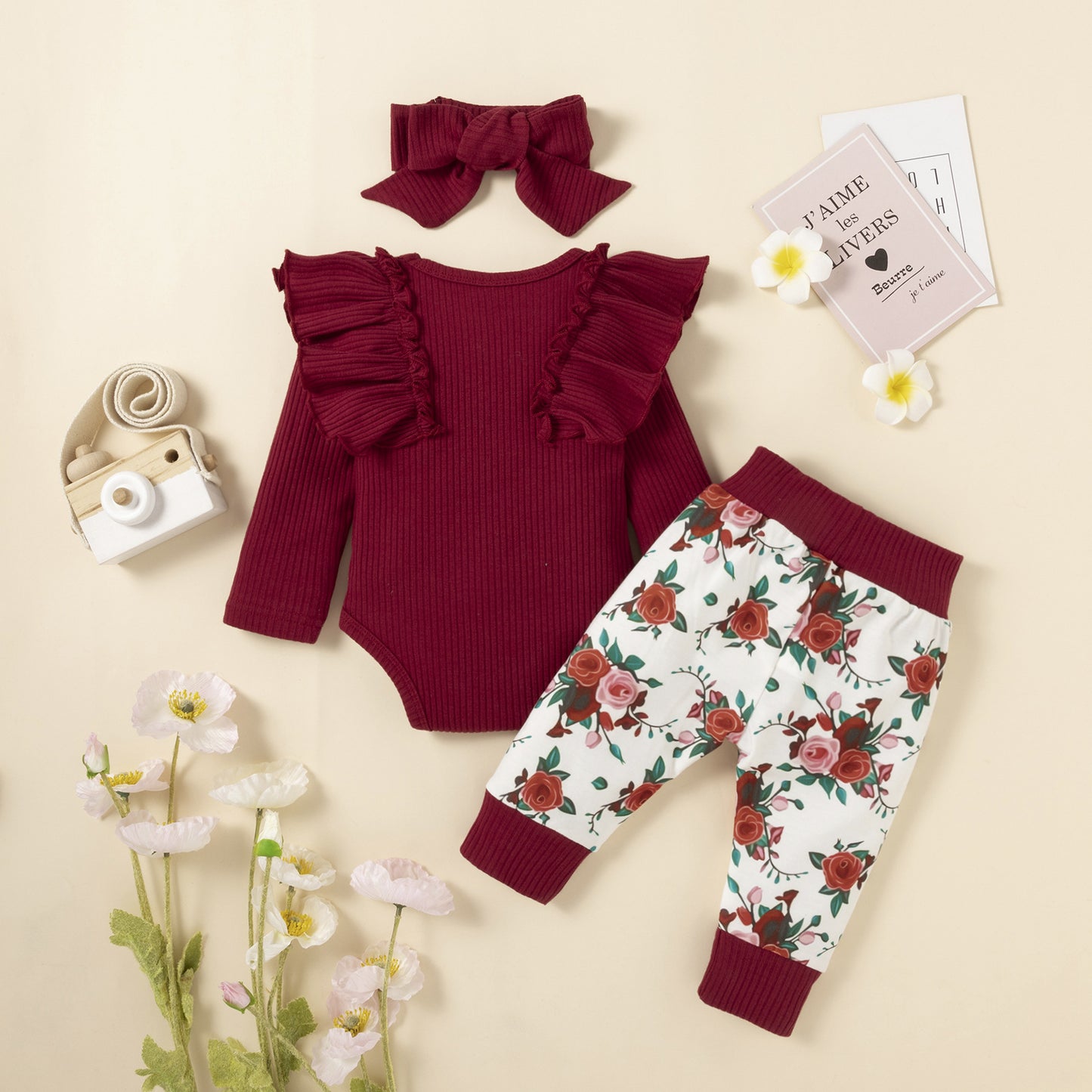 Girls' Fashion Tight Romper With Printed Trousers