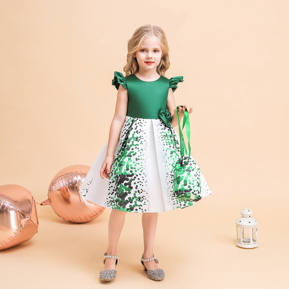 Girls' Fashion Casual Flounced Sleeve Polka Dot Printed Dress