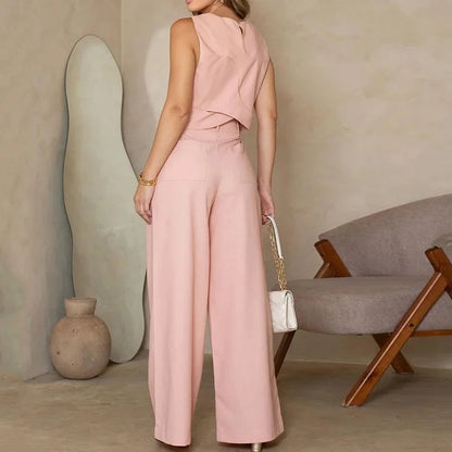 Solid Color Sleeveless Vest Temperament Straight-leg Trousers Suit