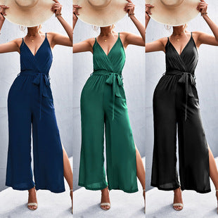 Women's Clothing New Hot Sale V-neck Strap Split Jumpsuit