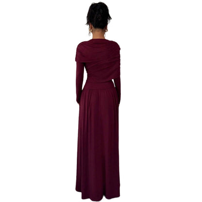 New Women's Fashion Elegant Shawl Solid Color Long Dress