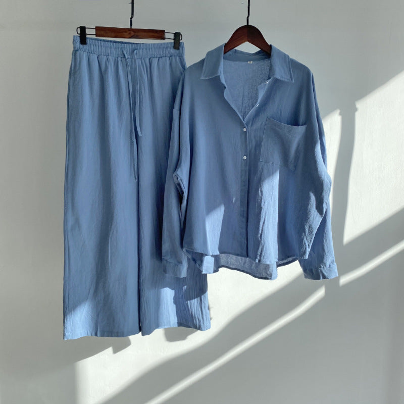 Women's 2-piece Retro Plus Size Cotton Linen Shirt Outfit High Waist Loose Trousers