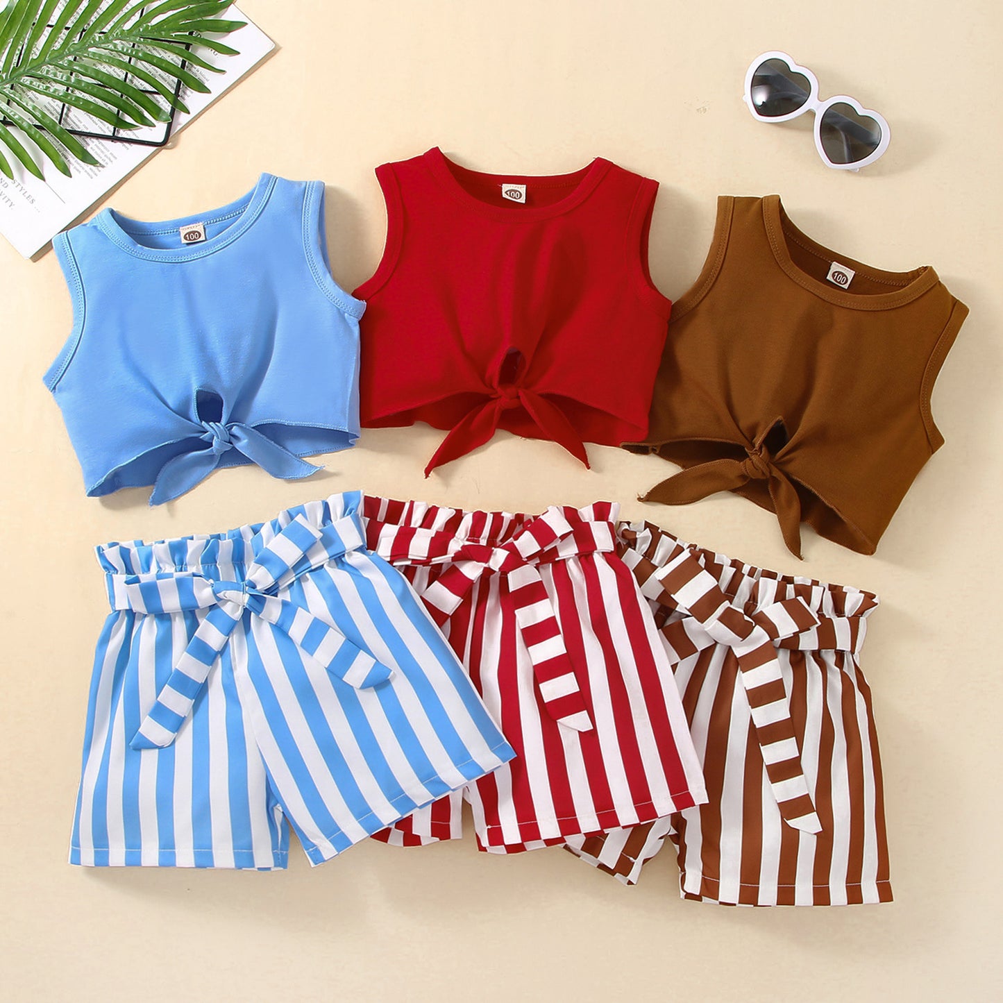 Girls' Summer New Striped Sleeveless Suit