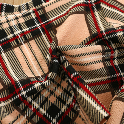 Girls Fashion Plaid Short Sleeve Top Skirt Two Piece Set