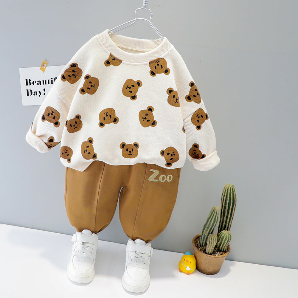 Autumn Children Suit Cartoon Print Top Two-piece Pants
