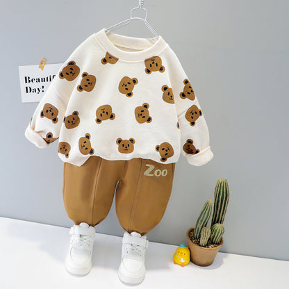 Autumn Children Suit Cartoon Print Top Two-piece Pants