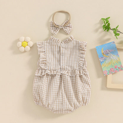 Lace Jumpsuit Girls' Sleeveless Baby Bodysuit Romper Headscarf