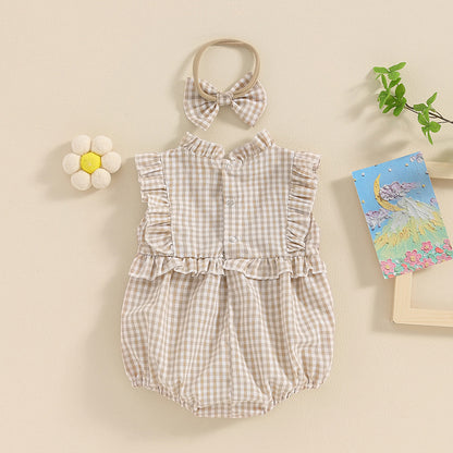 Lace Jumpsuit Girls' Sleeveless Baby Bodysuit Romper Headscarf