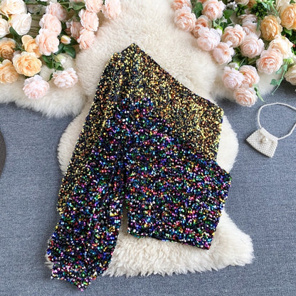 All-match Short Bling Glitter Sequin Top
