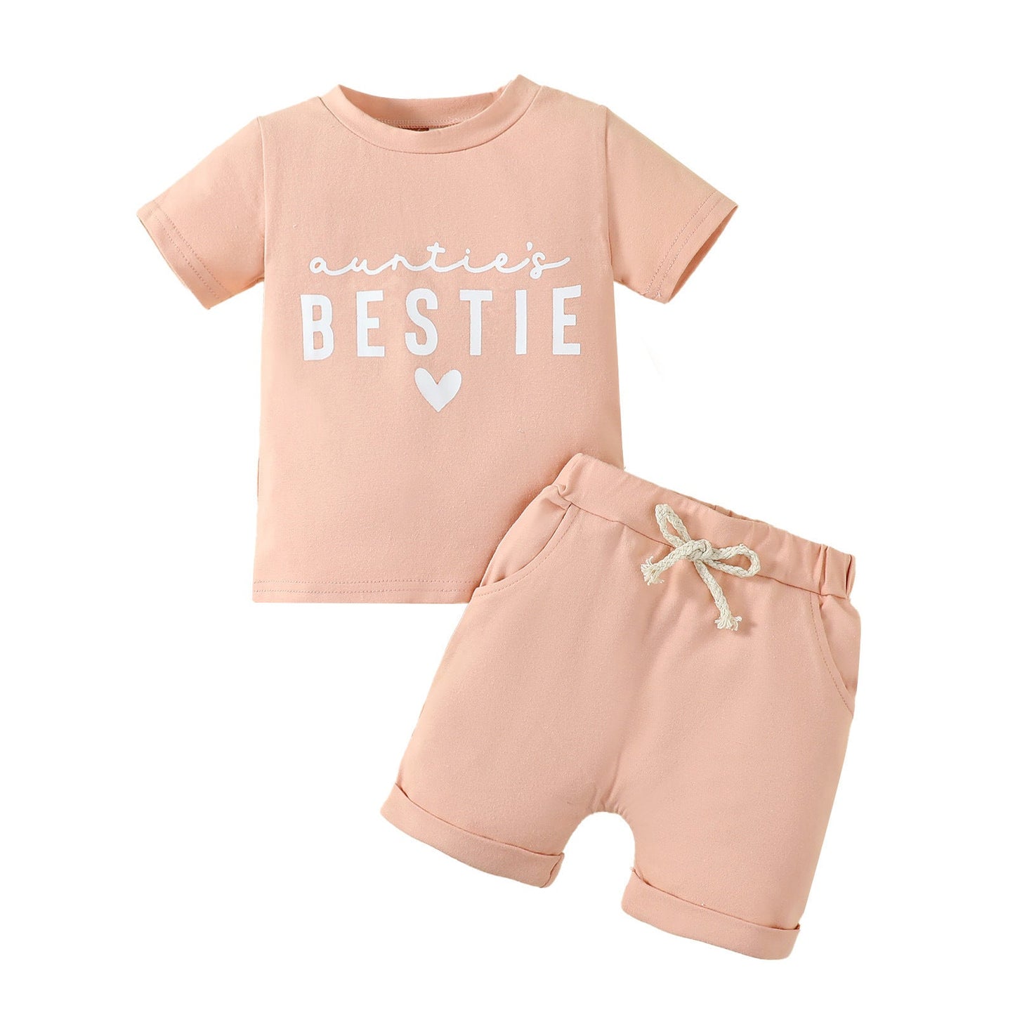 Printed White English Auntie's Bestie Short-sleeved T-shirt Shorts