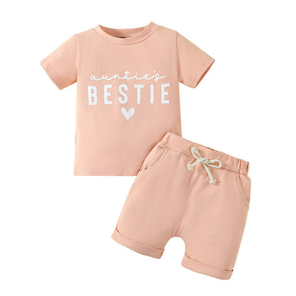 Printed White English Auntie's Bestie Short-sleeved T-shirt Shorts