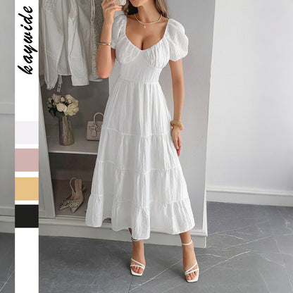 Casual Vacation Style Puff Sleeve Maxi Dress
