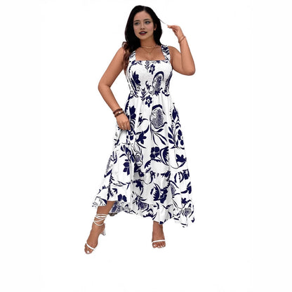 Women's Holiday Style Printing Mid-length Dress