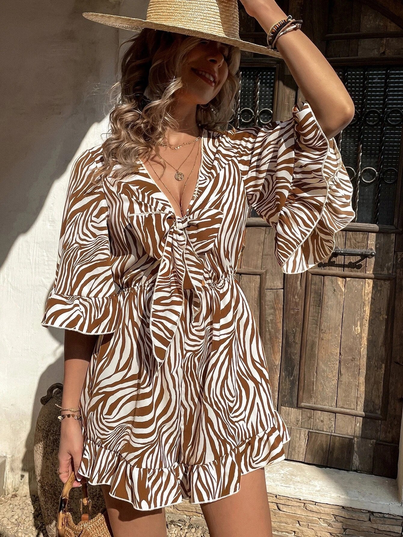 Loose Casual V Neck Ruffle Fashion Jumpsuit