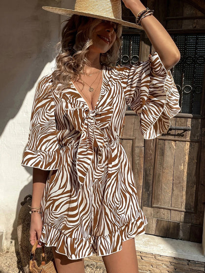 Loose Casual V Neck Ruffle Fashion Jumpsuit