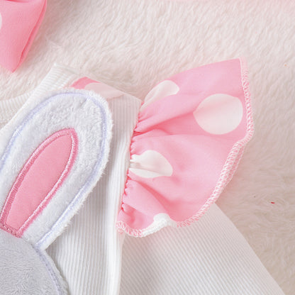 Sweet Baby Girl Long-sleeved Jumpsuit Rabbit Romper Headdress