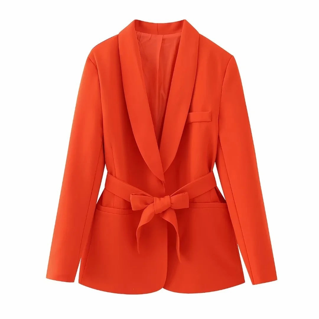 Women's French Style With Belt Dress Small Suit Jacket Casual Trousers