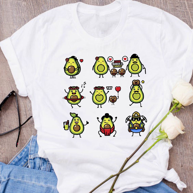 Avocado Creative Fashion Printing Men's And Women's Short-sleeved T-shirt Summer Loose