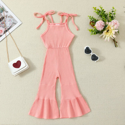 Solid Color Bell-bottom Pants Jumpsuit With Suspenders