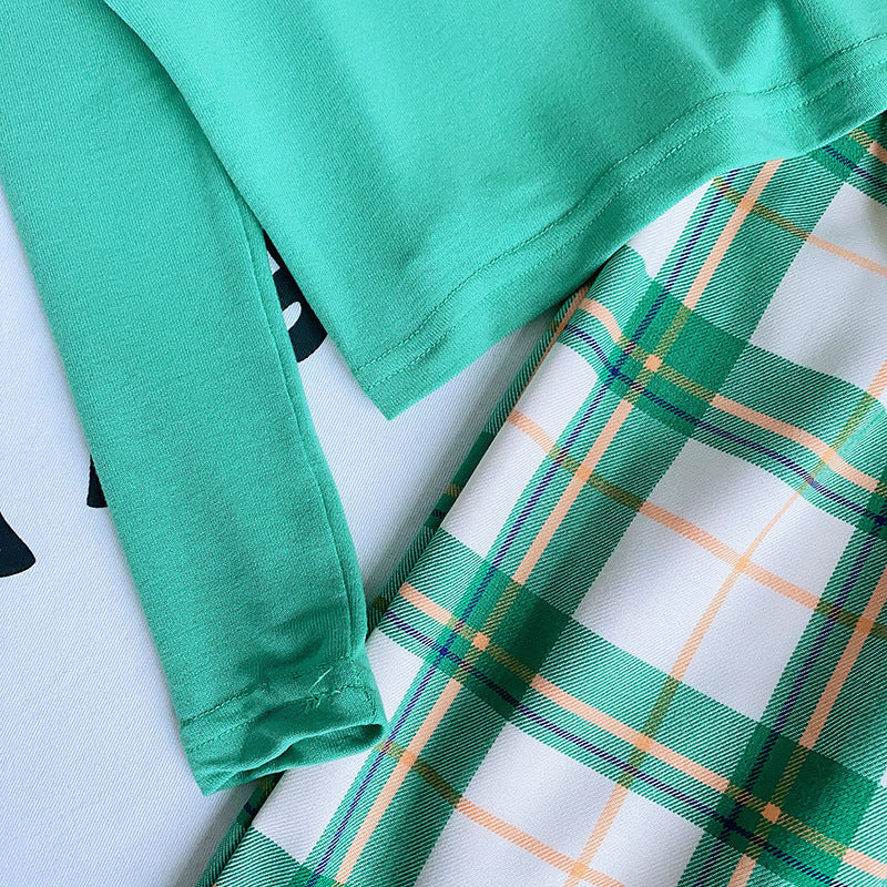 Fashion Girls Top Plaid Wide Leg Pants Set