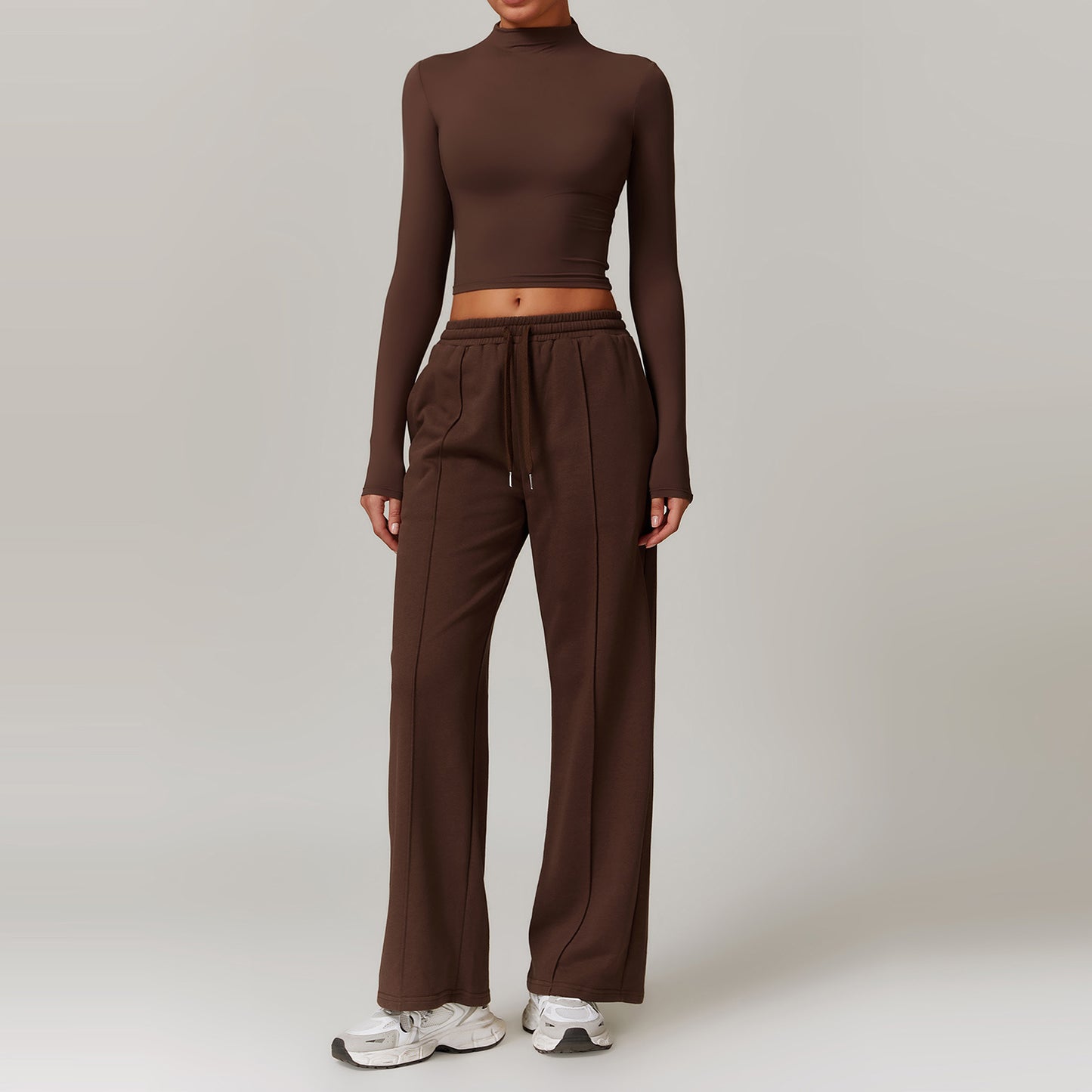 High Waist Wide Leg Slimming Long Sleeve Running Workout Comfort Suit