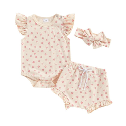 Boys And Girls Fashion Floral Flying Sleeves Romper Suit