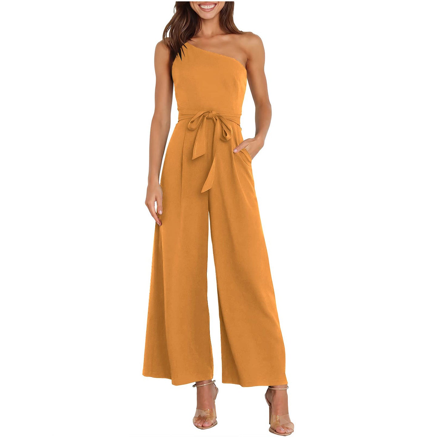 Women's Solid Color Lace-up Jumpsuit