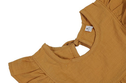 Flounced Sleeve Dress Girls' Back Collar Lace-up