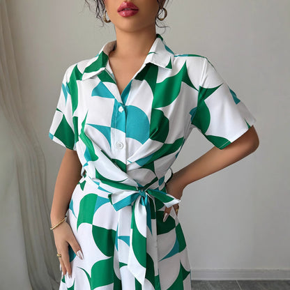 Short Sleeved Wide Leg Jumpsuit Women's Clothing