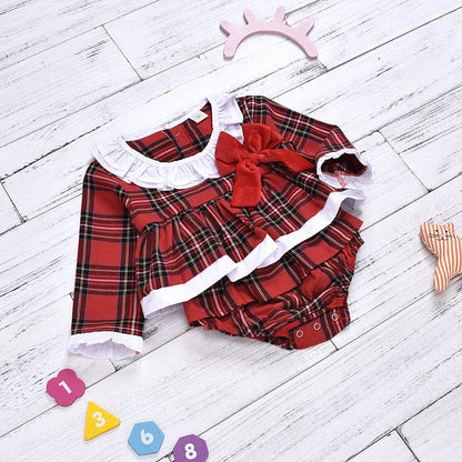 Fashion Red Plaid Long Sleeve One Piece