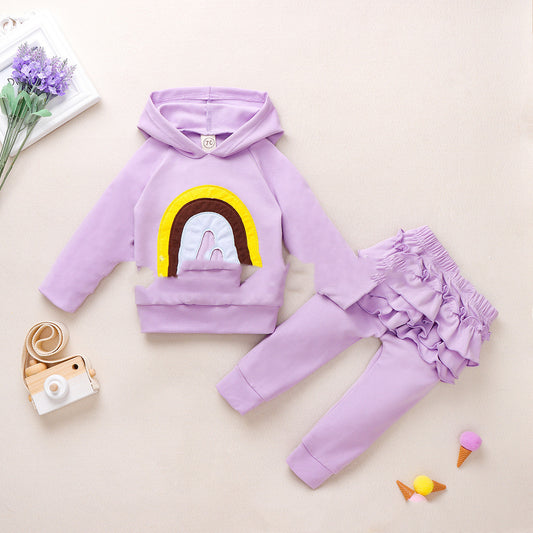 Wool Pull Frame Embroidered Rainbow Two-piece Set